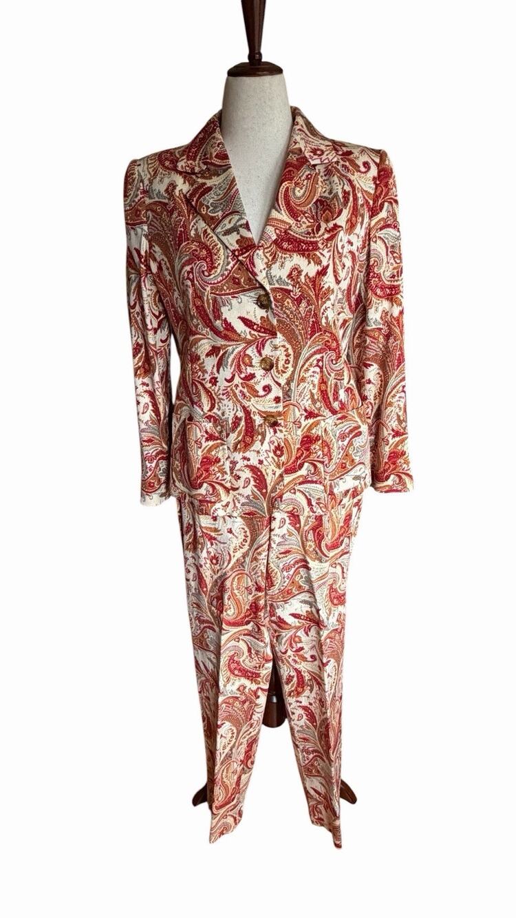 VTG Linda Allard Ellen Tracy Women’s Wool Blend Multicolor Blazer-10 & Pants-8